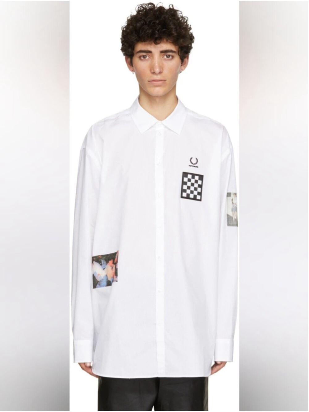 Raf Simons White Fred Perry Edition Oversized Printed Patch Shirt size L BNWT